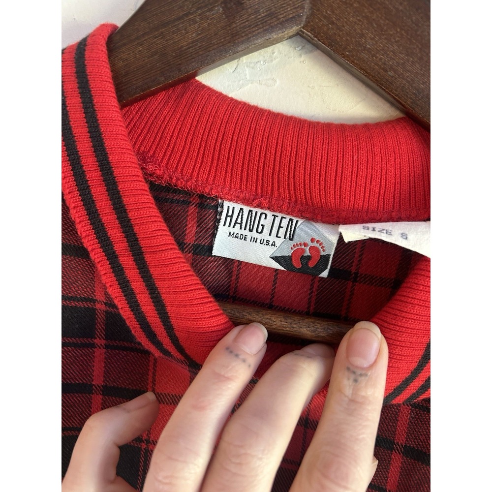 Vintage 90s Y2K Hang Ten Cropped Boxy Plaid Top S Punk Academia Edgy Grunge‎ - Picture 6 of 8